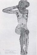 Egon Schiele, Seated female nude with her right arm bent at the elbow